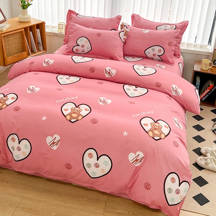 91家纺网 家纺一手货源 找家纺 简冠家纺 2023直播爆款北欧风亲肤植物羊绒磨毛四件套 泰迪熊