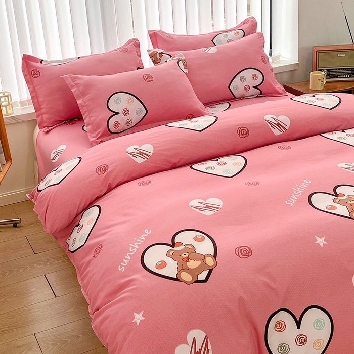 91家纺网 家纺一手货源 找家纺 简冠家纺 2023直播爆款北欧风亲肤植物羊绒磨毛四件套 泰迪熊