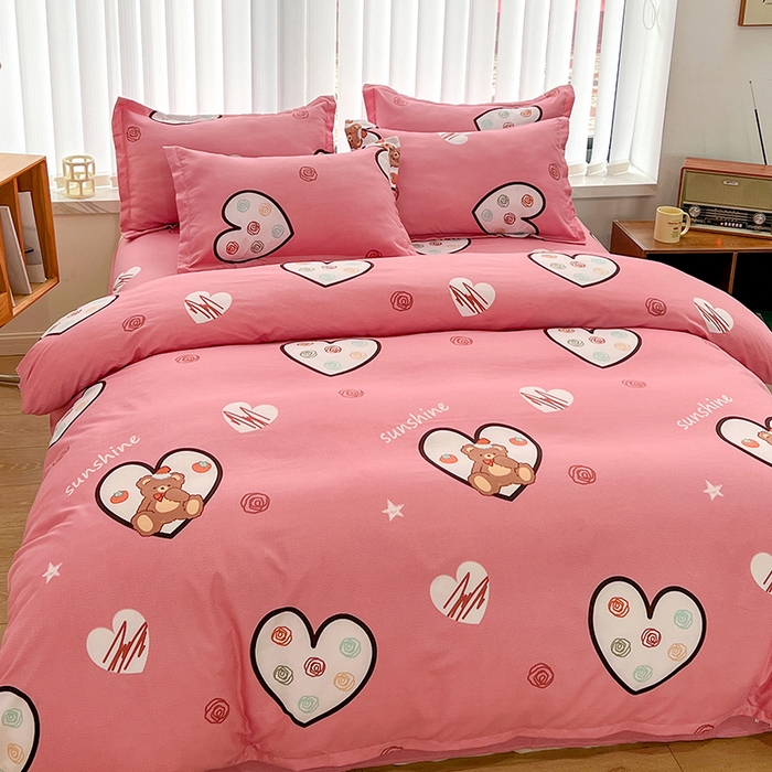 91家纺网 家纺一手货源 找家纺 简冠家纺 2023直播爆款北欧风亲肤植物羊绒磨毛四件套 泰迪熊