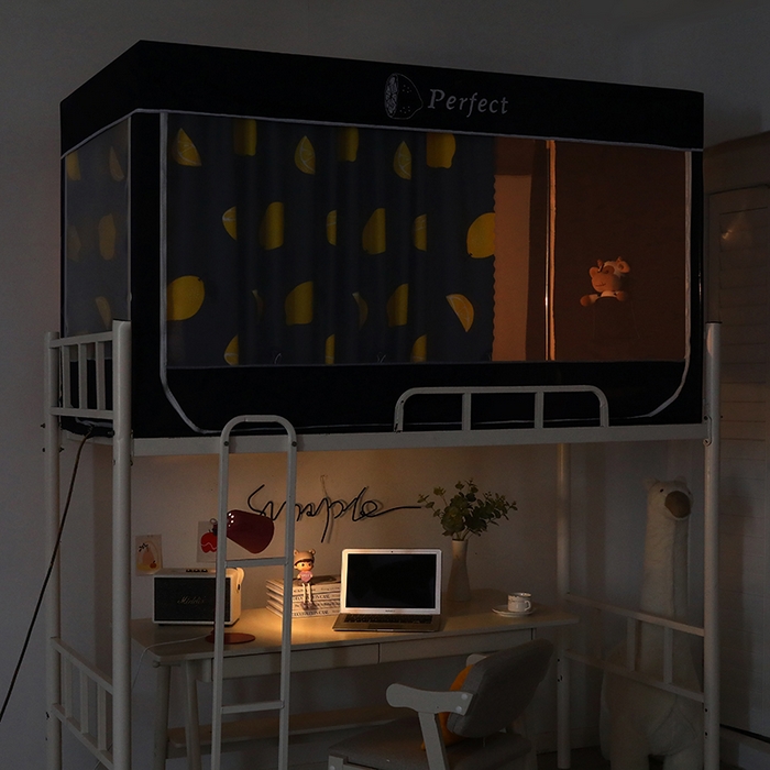 91家纺网 家纺一手货源 找家纺 锦逸家居 2025新款学生上下铺遮光防尘蚊帐 夏日柠檬