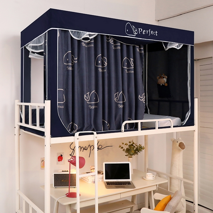 91家纺网 家纺一手货源 找家纺 锦逸家居 2025新款学生上下铺遮光防尘蚊帐 小鲸鱼