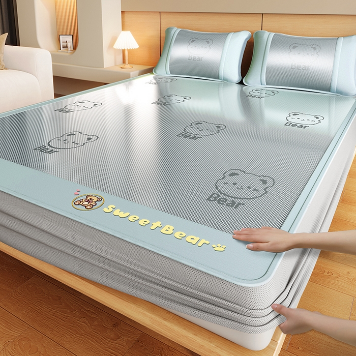 91家纺网 家纺一手货源 找家纺 （总）阿牛席业 2025春夏新款抑菌冰藤席凉席席子-甜蜜熊