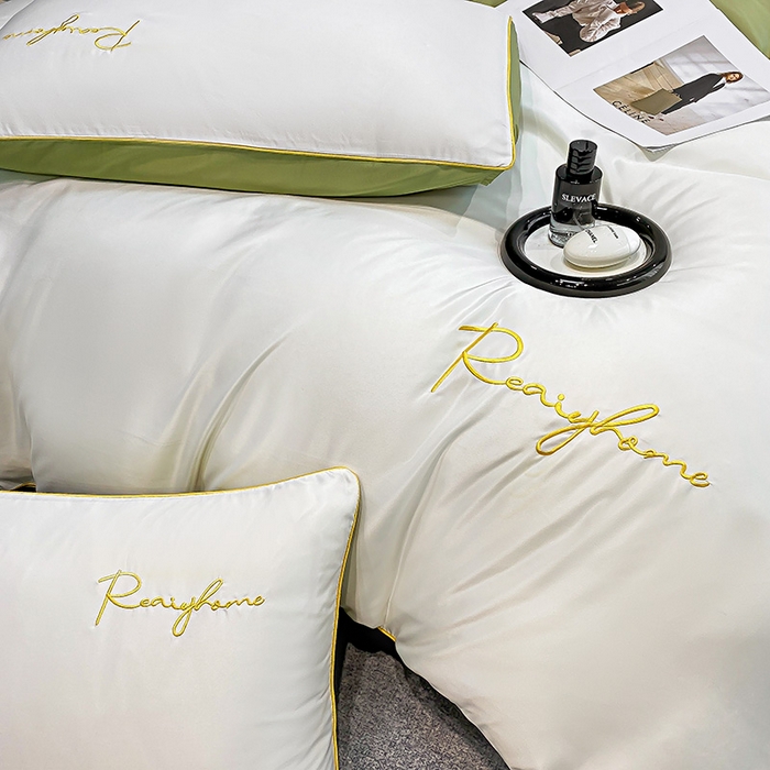 91家纺网 家纺一手货源 找家纺 （总）富宁2025新款水洗真丝时光字母冰丝刺绣四件套