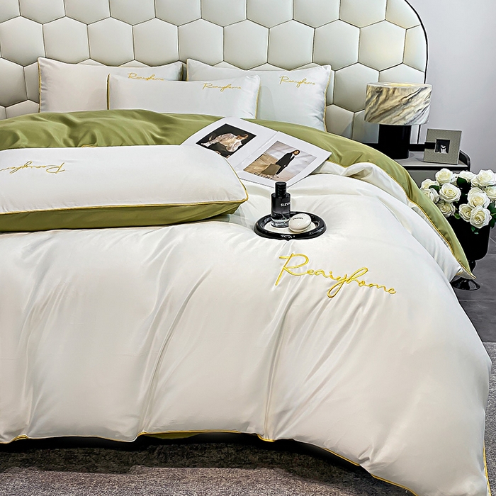 91家纺网 家纺一手货源 找家纺 （总）富宁2025新款水洗真丝时光字母冰丝刺绣四件套