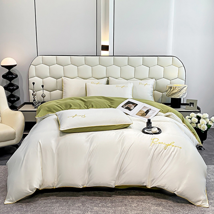 91家纺网 家纺一手货源 找家纺 （总）富宁2025新款水洗真丝时光字母冰丝刺绣四件套