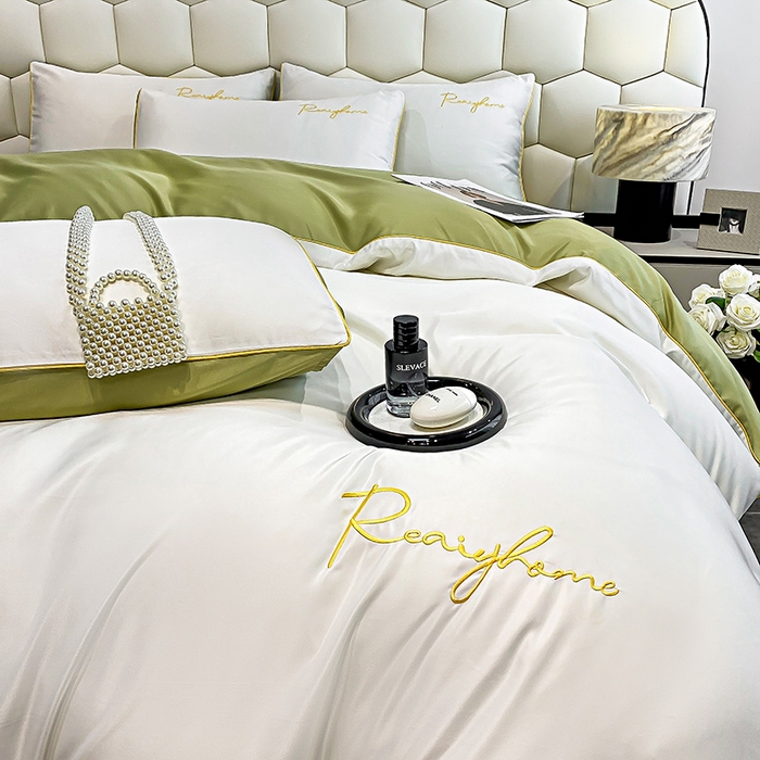 91家纺网 家纺一手货源 找家纺 （总）富宁2025新款水洗真丝时光字母冰丝刺绣四件套