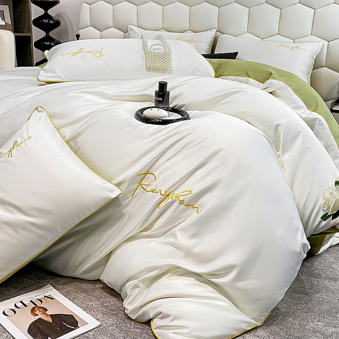 （总）富宁2025新款水洗真丝时光字母冰丝刺绣四件套