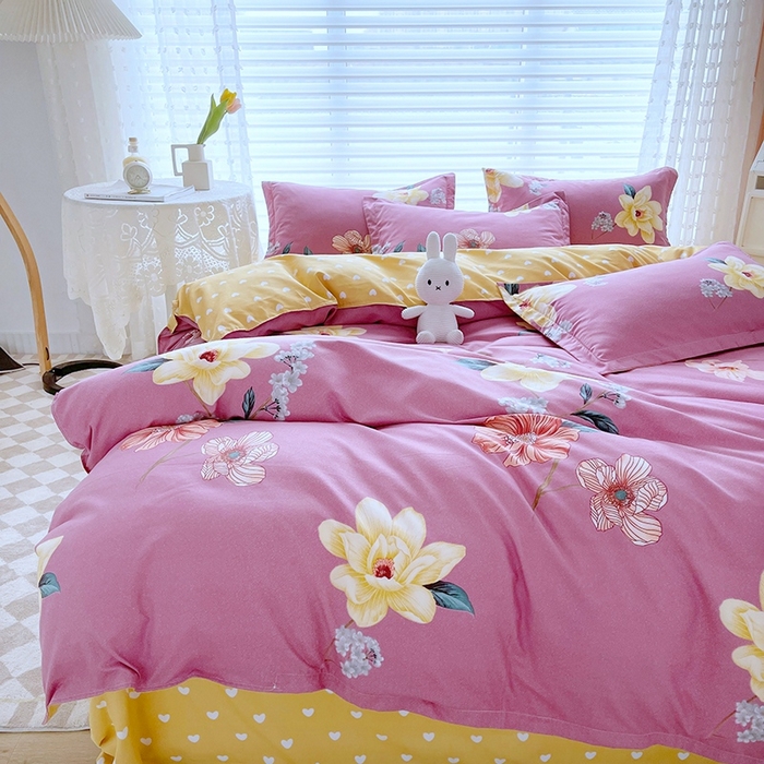 91家纺网 家纺一手货源 找家纺 简冠家纺 2023直播爆款北欧风亲肤植物羊绒磨毛四件套 花序