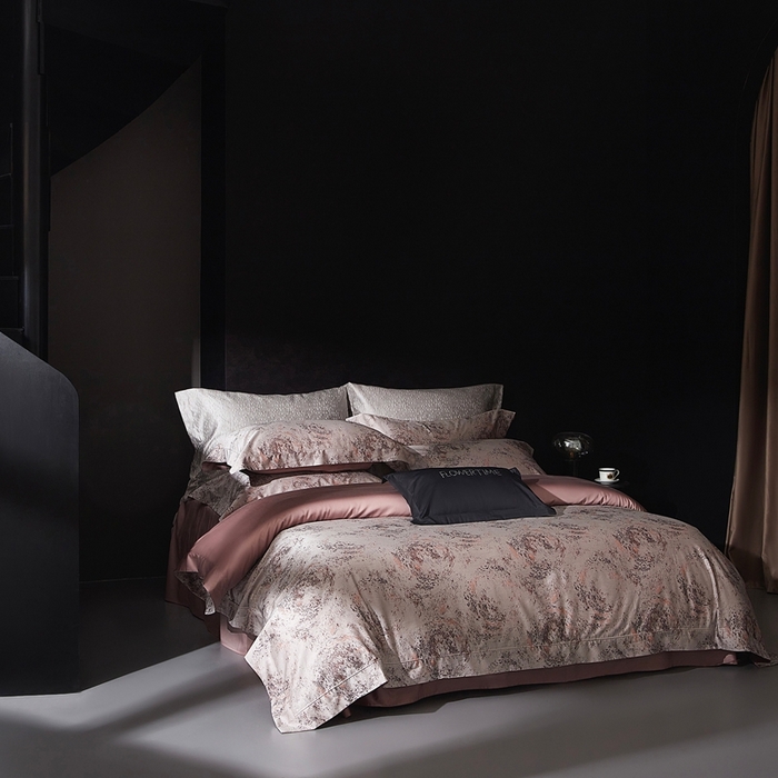 91家纺网 家纺一手货源 找家纺 花时间 2025新款天丝棉色织提花四件套系列-天光云影 天光云影 咖