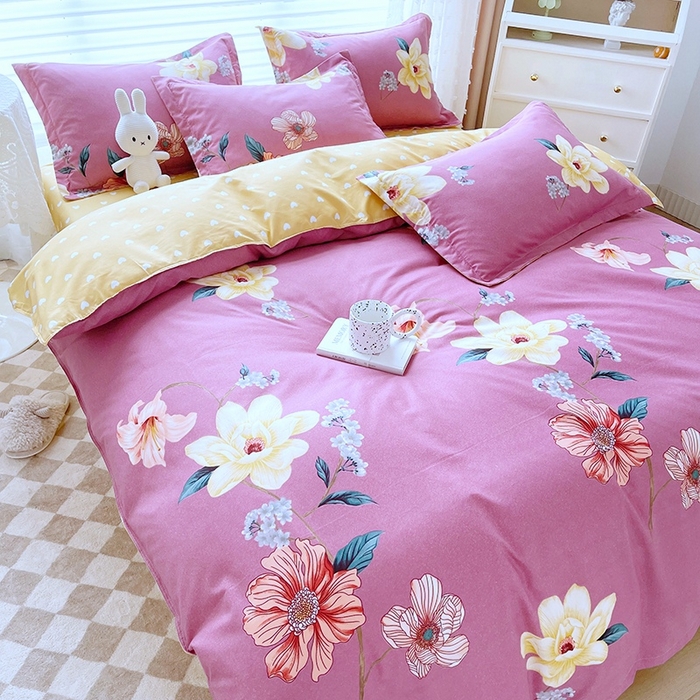 91家纺网 家纺一手货源 找家纺 简冠家纺 2023直播爆款北欧风亲肤植物羊绒磨毛四件套 花序