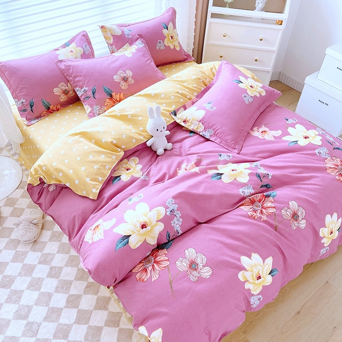 91家纺网 家纺一手货源 找家纺 简冠家纺 2023直播爆款北欧风亲肤植物羊绒磨毛四件套 花序