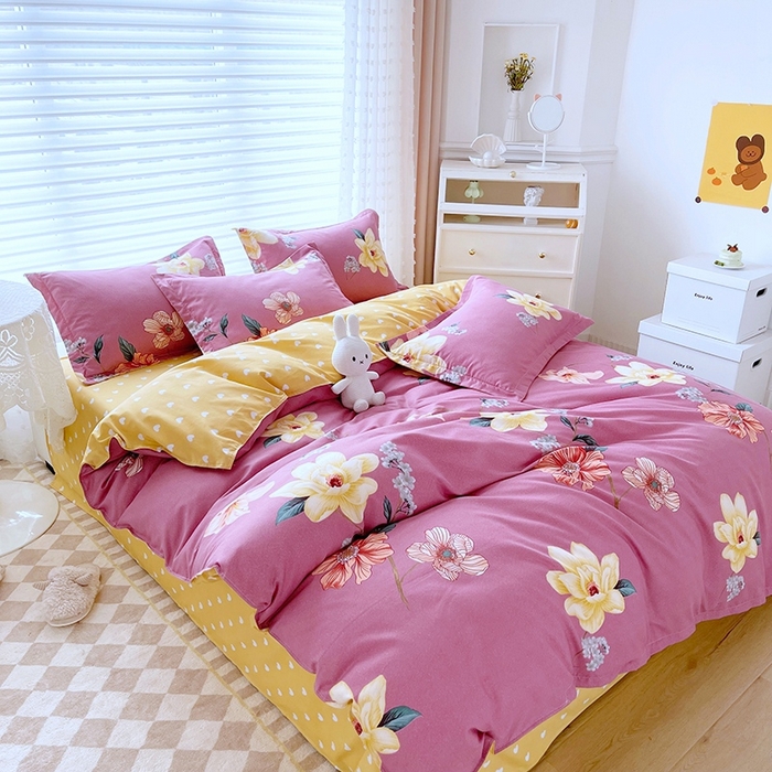 91家纺网 家纺一手货源 找家纺 简冠家纺 2023直播爆款北欧风亲肤植物羊绒磨毛四件套 花序