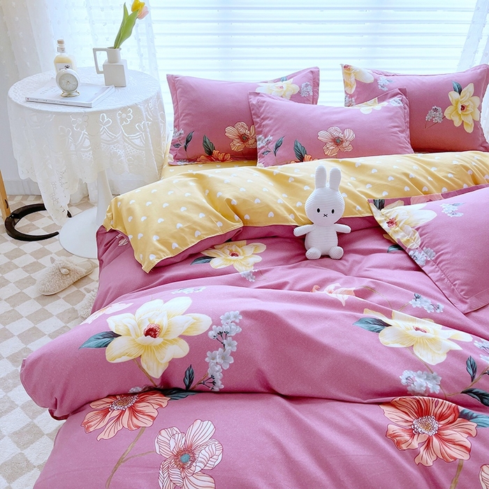 91家纺网 家纺一手货源 找家纺 简冠家纺 2023直播爆款北欧风亲肤植物羊绒磨毛四件套 花序