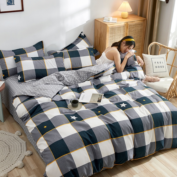 91家纺网 家纺一手货源 找家纺 简冠家纺 2023直播爆款北欧风亲肤植物羊绒磨毛四件套 星格梦