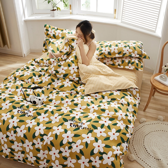 91家纺网 家纺一手货源 找家纺 简冠家纺 2023直播爆款北欧风亲肤植物羊绒磨毛四件套 恋夏-黄