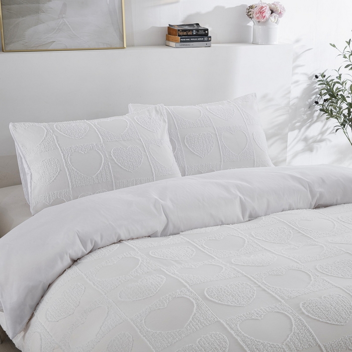 91家纺网 家纺一手货源 找家纺 子不语家纺2025新款跨境外贸 剪花簇绒纯色三件套亚马逊Temu速卖 通Shein沃尔玛专供 爱心白