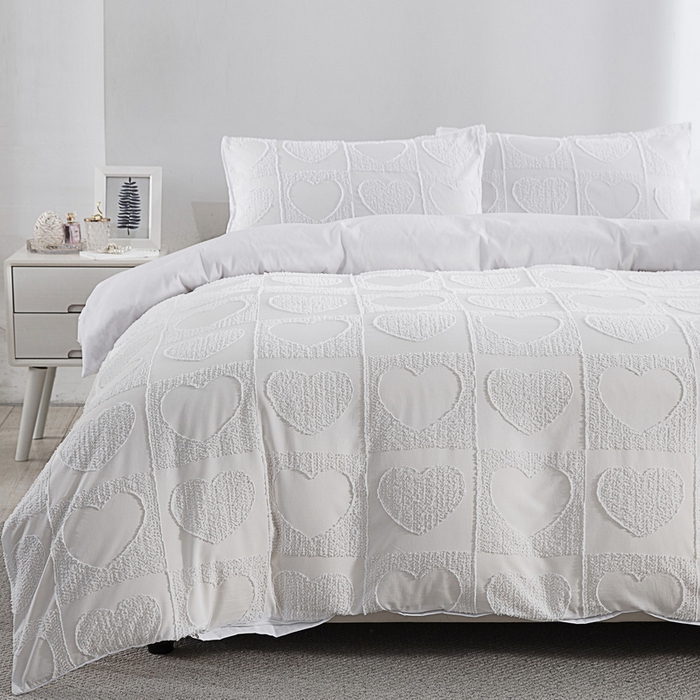 91家纺网 家纺一手货源 找家纺 子不语家纺2025新款跨境外贸 剪花簇绒纯色三件套亚马逊Temu速卖 通Shein沃尔玛专供 爱心白