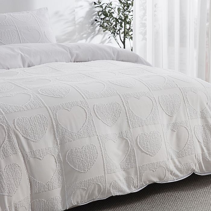 91家纺网 家纺一手货源 找家纺 子不语家纺2025新款跨境外贸 剪花簇绒纯色三件套亚马逊Temu速卖 通Shein沃尔玛专供 爱心白