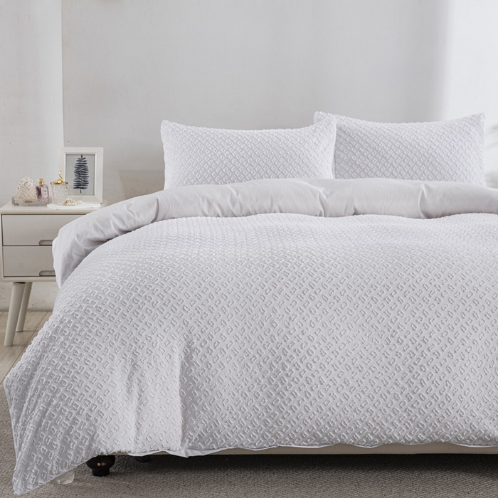 91家纺网 家纺一手货源 找家纺 子不语家纺2025新款跨境外贸 剪花簇绒纯色三件套亚马逊Temu速卖 通Shein沃尔玛专供 豹纹白