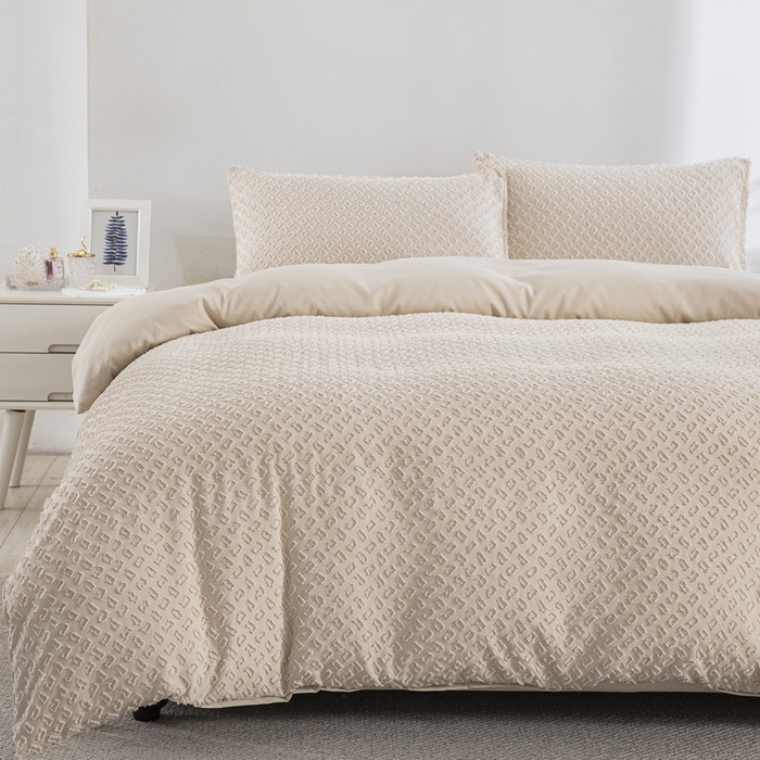 91家纺网 家纺一手货源 找家纺 子不语家纺2025新款跨境外贸 剪花簇绒纯色三件套亚马逊Temu速卖 通Shein沃尔玛专供 豹纹卡其色