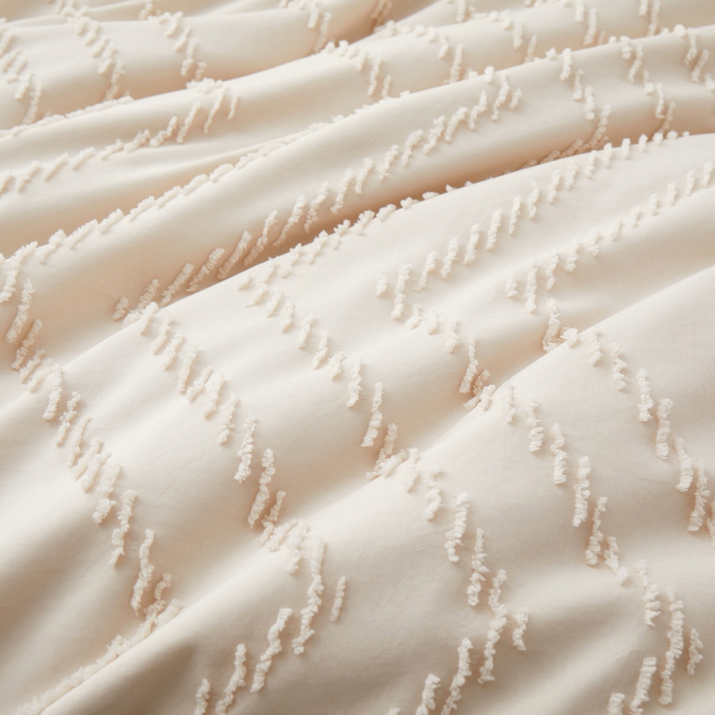 91家纺网 家纺一手货源 找家纺 子不语家纺2025新款跨境外贸 剪花簇绒纯色三件套亚马逊Temu速卖 通Shein沃尔玛专供 波浪卡其色