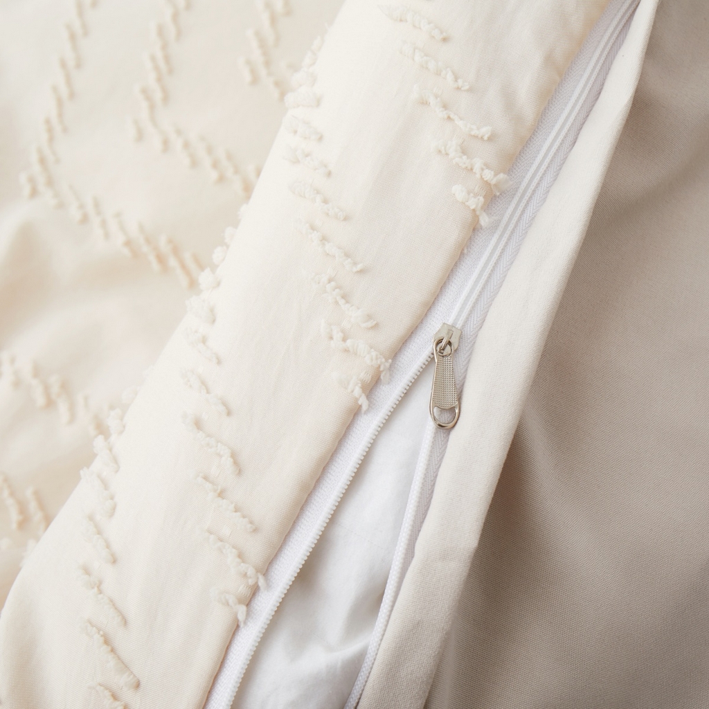 91家纺网 家纺一手货源 找家纺 子不语家纺2025新款跨境外贸 剪花簇绒纯色三件套亚马逊Temu速卖 通Shein沃尔玛专供 波浪卡其色