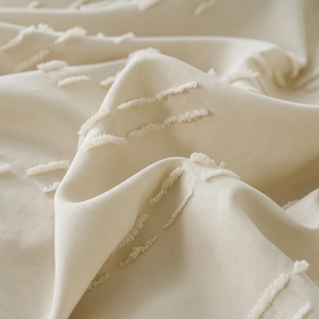 91家纺网 家纺一手货源 找家纺 子不语家纺2025新款跨境外贸 剪花簇绒纯色三件套亚马逊Temu速卖 通Shein沃尔玛专供 波浪竖条米白