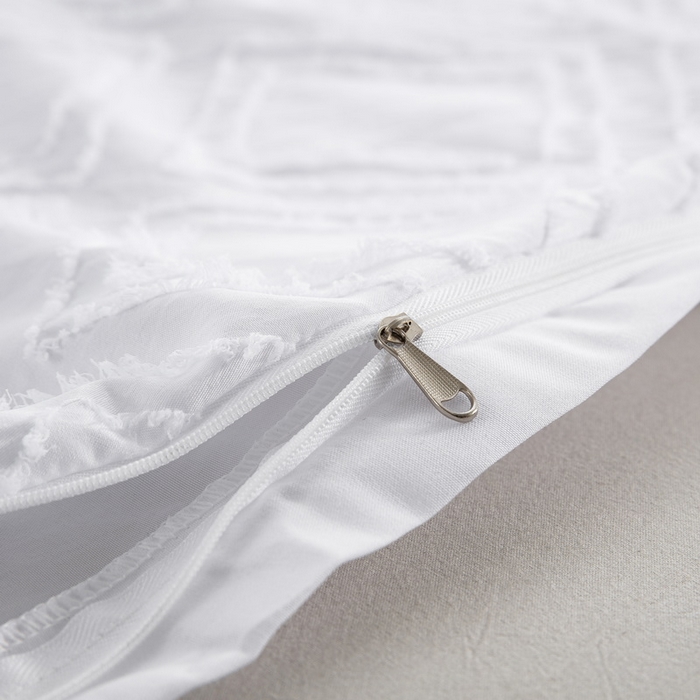 91家纺网 家纺一手货源 找家纺 子不语家纺2025新款跨境外贸 剪花簇绒纯色三件套亚马逊Temu速卖 通Shein沃尔玛专供 菱形白