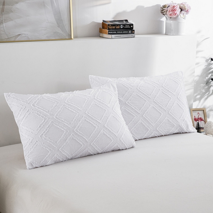 91家纺网 家纺一手货源 找家纺 子不语家纺2025新款跨境外贸 剪花簇绒纯色三件套亚马逊Temu速卖 通Shein沃尔玛专供 菱形白