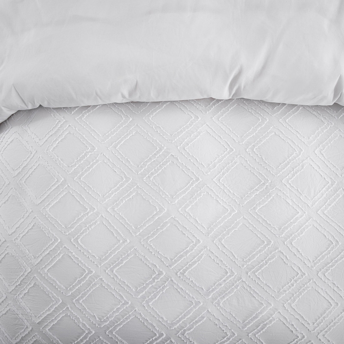 91家纺网 家纺一手货源 找家纺 子不语家纺2025新款跨境外贸 剪花簇绒纯色三件套亚马逊Temu速卖 通Shein沃尔玛专供 菱形白