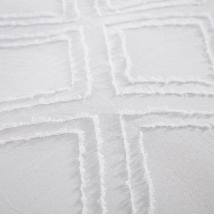 91家纺网 家纺一手货源 找家纺 子不语家纺2025新款跨境外贸 剪花簇绒纯色三件套亚马逊Temu速卖 通Shein沃尔玛专供 菱形白