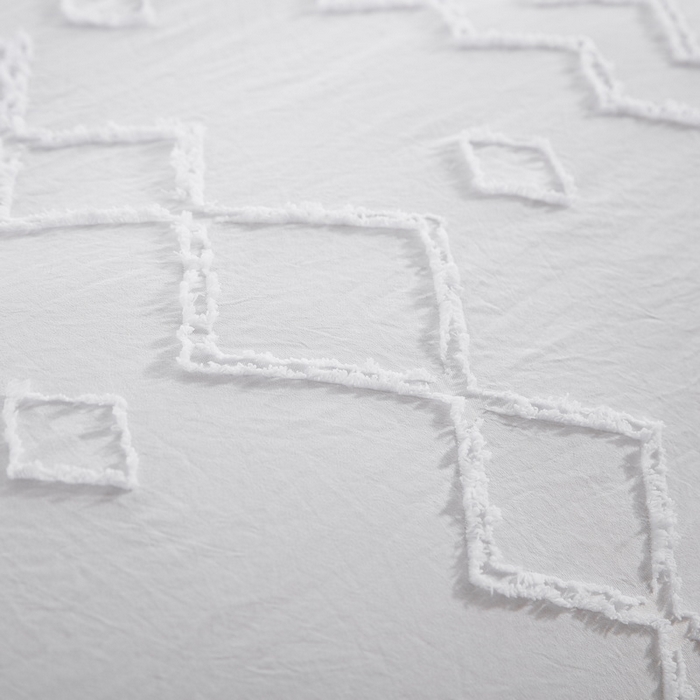 91家纺网 家纺一手货源 找家纺 子不语家纺2025新款跨境外贸 剪花簇绒纯色三件套亚马逊Temu速卖 通Shein沃尔玛专供 菱形波浪白