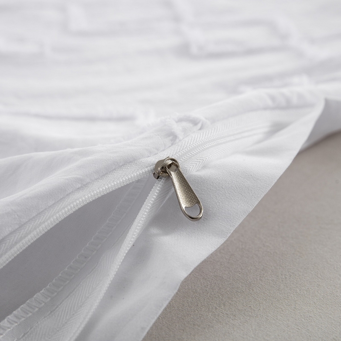 91家纺网 家纺一手货源 找家纺 子不语家纺2025新款跨境外贸 剪花簇绒纯色三件套亚马逊Temu速卖 通Shein沃尔玛专供 菱形波浪白