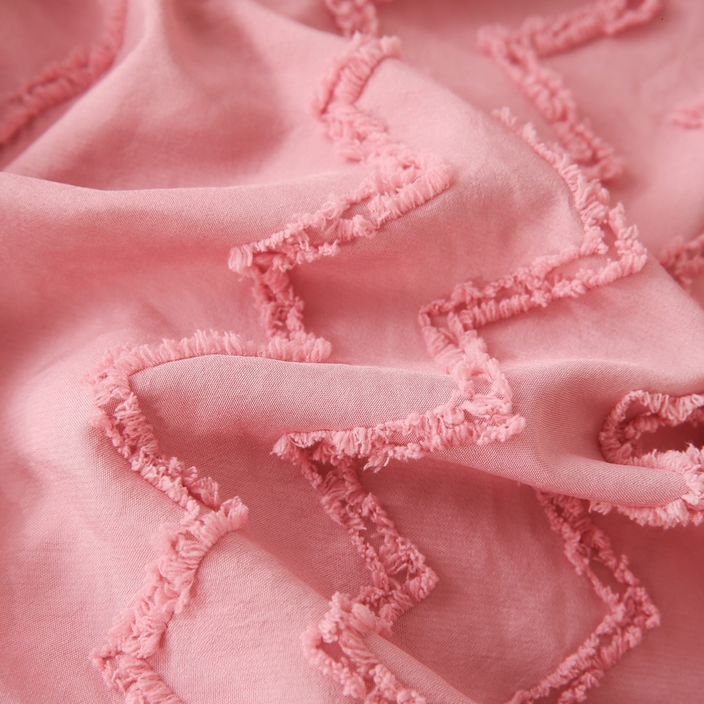 91家纺网 家纺一手货源 找家纺 子不语家纺2025新款跨境外贸 剪花簇绒纯色三件套亚马逊Temu速卖 通Shein沃尔玛专供 菱形波浪粉