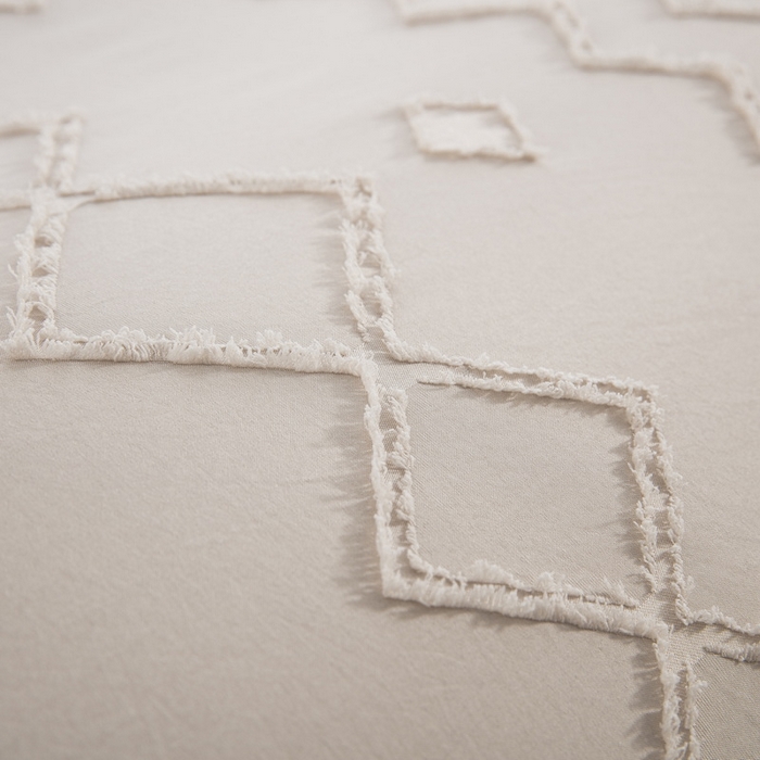 91家纺网 家纺一手货源 找家纺 子不语家纺2025新款跨境外贸 剪花簇绒纯色三件套亚马逊Temu速卖 通Shein沃尔玛专供 菱形波浪卡其色