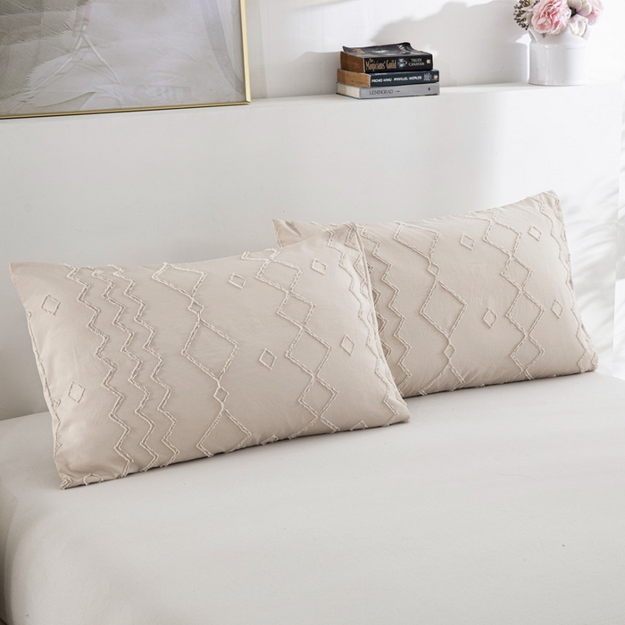 91家纺网 家纺一手货源 找家纺 子不语家纺2025新款跨境外贸 剪花簇绒纯色三件套亚马逊Temu速卖 通Shein沃尔玛专供 菱形波浪卡其色