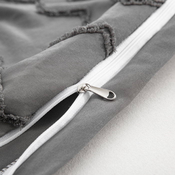 91家纺网 家纺一手货源 找家纺 子不语家纺2025新款跨境外贸 剪花簇绒纯色三件套亚马逊Temu速卖 通Shein沃尔玛专供 菱形波浪深灰