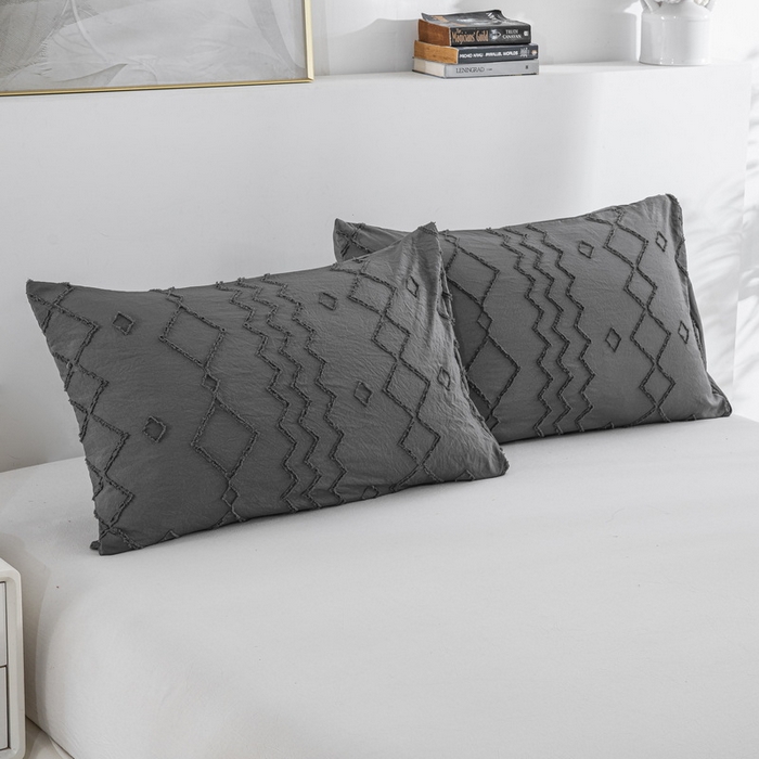 91家纺网 家纺一手货源 找家纺 子不语家纺2025新款跨境外贸 剪花簇绒纯色三件套亚马逊Temu速卖 通Shein沃尔玛专供 菱形波浪深灰