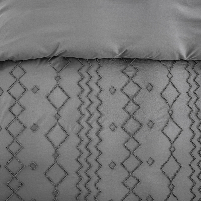 91家纺网 家纺一手货源 找家纺 子不语家纺2025新款跨境外贸 剪花簇绒纯色三件套亚马逊Temu速卖 通Shein沃尔玛专供 菱形波浪深灰