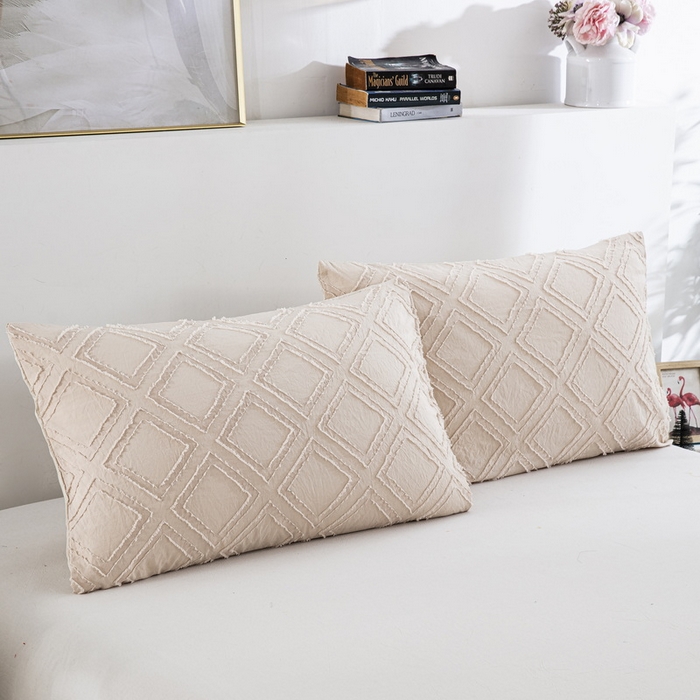 91家纺网 家纺一手货源 找家纺 子不语家纺2025新款跨境外贸 剪花簇绒纯色三件套亚马逊Temu速卖 通Shein沃尔玛专供 菱形卡其