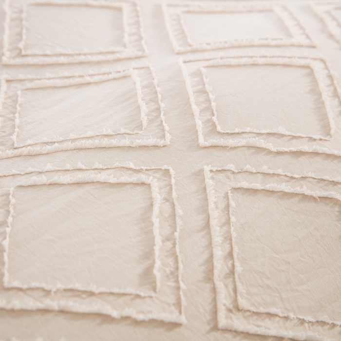 91家纺网 家纺一手货源 找家纺 子不语家纺2025新款跨境外贸 剪花簇绒纯色三件套亚马逊Temu速卖 通Shein沃尔玛专供 菱形卡其