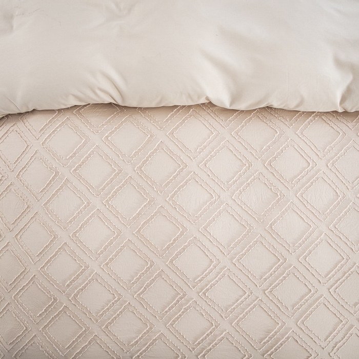 91家纺网 家纺一手货源 找家纺 子不语家纺2025新款跨境外贸 剪花簇绒纯色三件套亚马逊Temu速卖 通Shein沃尔玛专供 菱形卡其