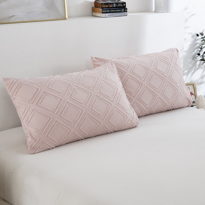 91家纺网 家纺一手货源 找家纺 子不语家纺2025新款跨境外贸 剪花簇绒纯色三件套亚马逊Temu速卖 通Shein沃尔玛专供 菱形浅粉