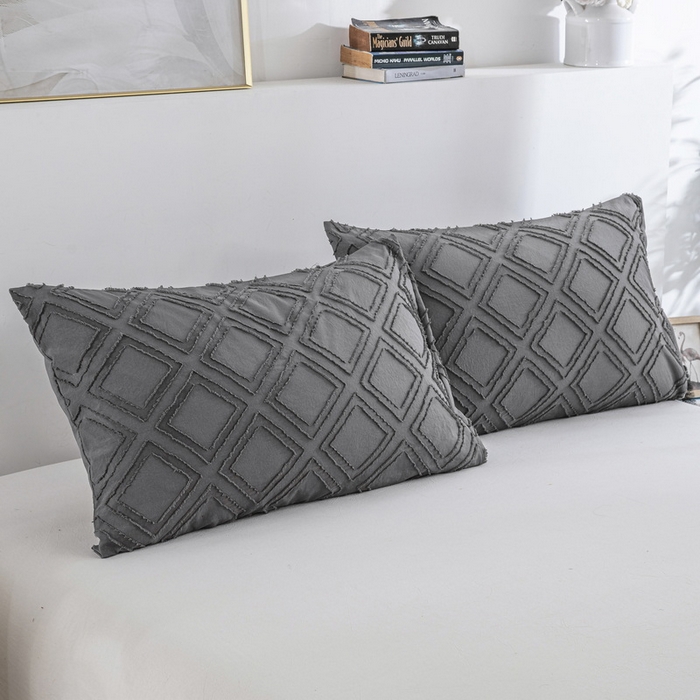 91家纺网 家纺一手货源 找家纺 子不语家纺2025新款跨境外贸 剪花簇绒纯色三件套亚马逊Temu速卖 通Shein沃尔玛专供 菱形深灰