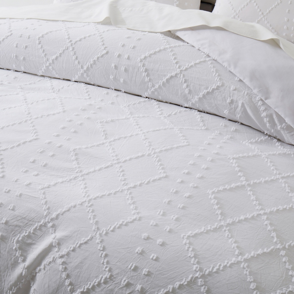 91家纺网 家纺一手货源 找家纺 子不语家纺2025新款跨境外贸 剪花簇绒纯色三件套亚马逊Temu速卖 通Shein沃尔玛专供 菱形竖条白