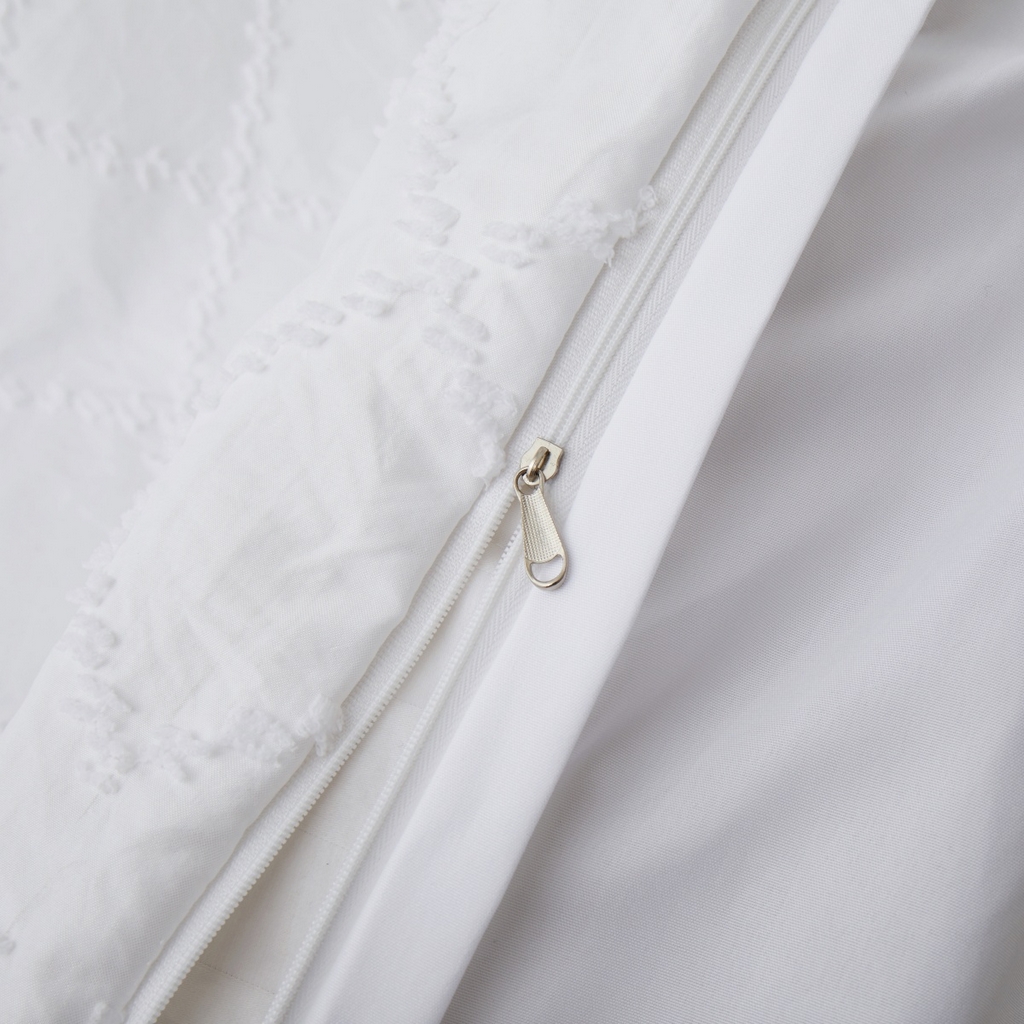 91家纺网 家纺一手货源 找家纺 子不语家纺2025新款跨境外贸 剪花簇绒纯色三件套亚马逊Temu速卖 通Shein沃尔玛专供 菱形竖条白