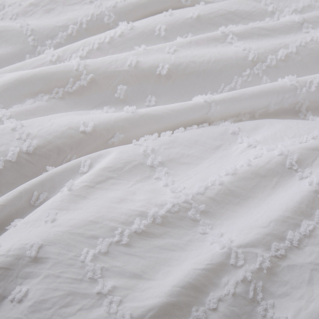 91家纺网 家纺一手货源 找家纺 子不语家纺2025新款跨境外贸 剪花簇绒纯色三件套亚马逊Temu速卖 通Shein沃尔玛专供 菱形竖条白