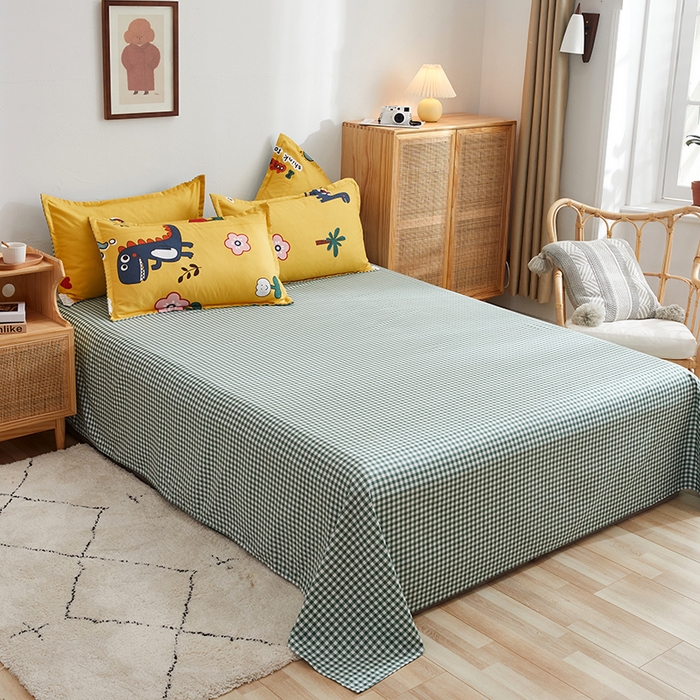 91家纺网 家纺一手货源 找家纺 简冠家纺 2024直播爆款北欧风亲肤植物羊绒磨毛四件套 呆萌龙黄