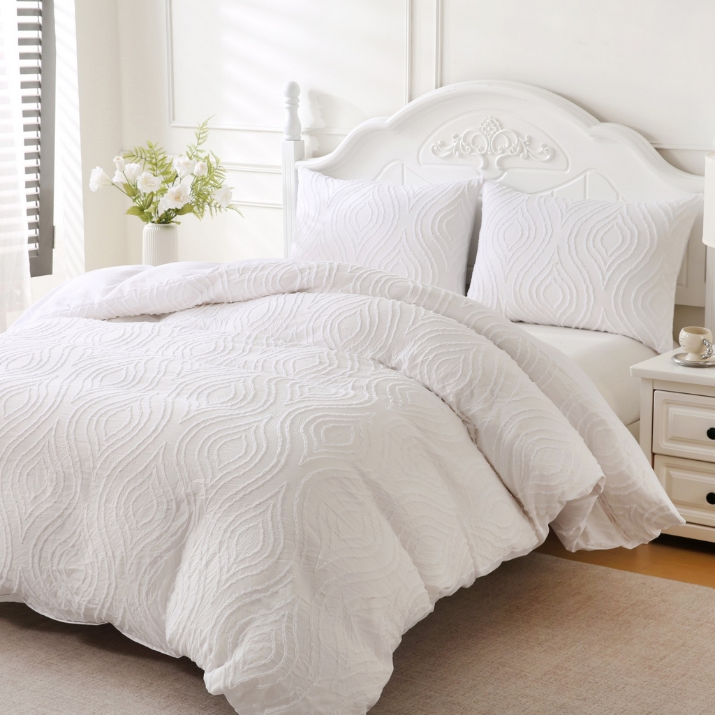 91家纺网 家纺一手货源 找家纺 子不语家纺2025新款跨境外贸 剪花簇绒纯色三件套亚马逊Temu速卖 通Shein沃尔玛专供 摩洛哥白