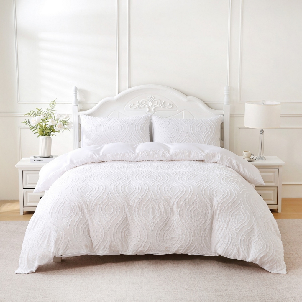 子不语家纺2025新款跨境外贸 剪花簇绒纯色三件套亚马逊Temu速卖 通Shein沃尔玛专供 摩洛哥白